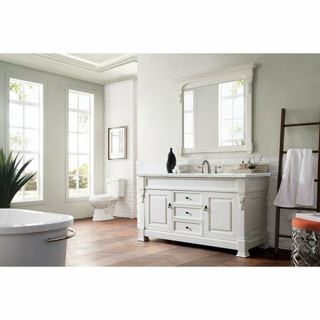 James Martin Vanities Brookfield 60in Single Vanity, Bright White w/ 3 CM Ethereal Noctis Quartz Top 147-V60S-BW-3ENC